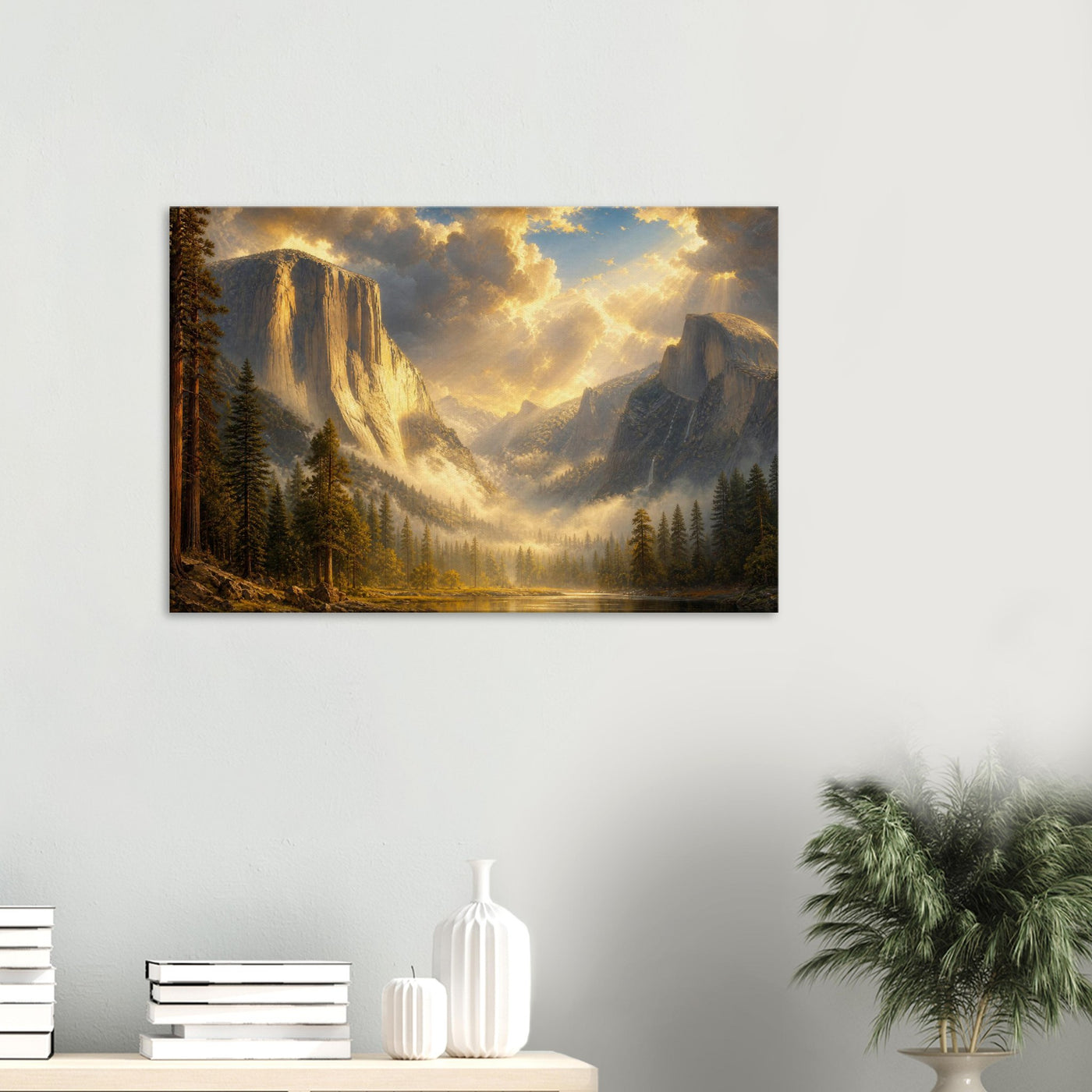 Canvas print of Yosemite Valley at dawn — room view, ready to hang.