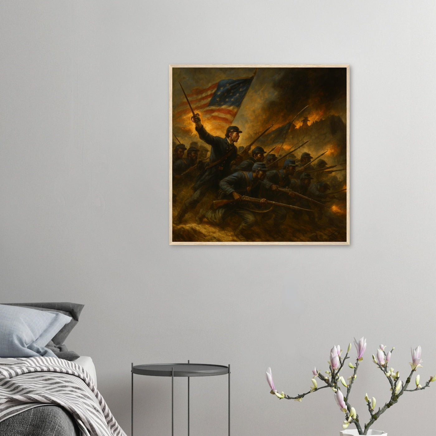 Framed print of the 54th Massachusetts assaulting Fort Wagner, ready to hang.