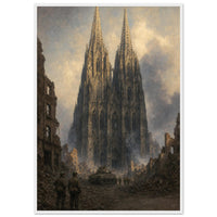 Cologne, March 1945 — framed fine art print of a tank and GIs before the ruined cathedral, 16x24″ in a white frame