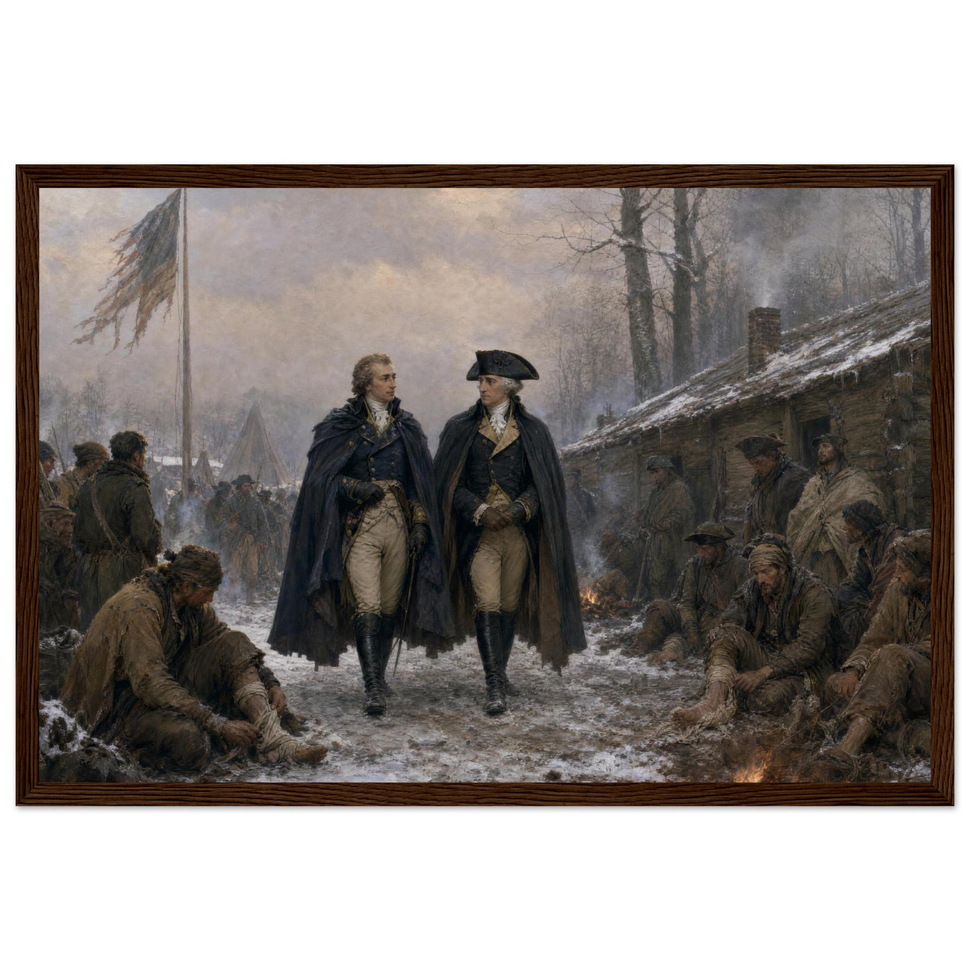 Framed print of Washington in prayer at Valley Forge, ready to hang.