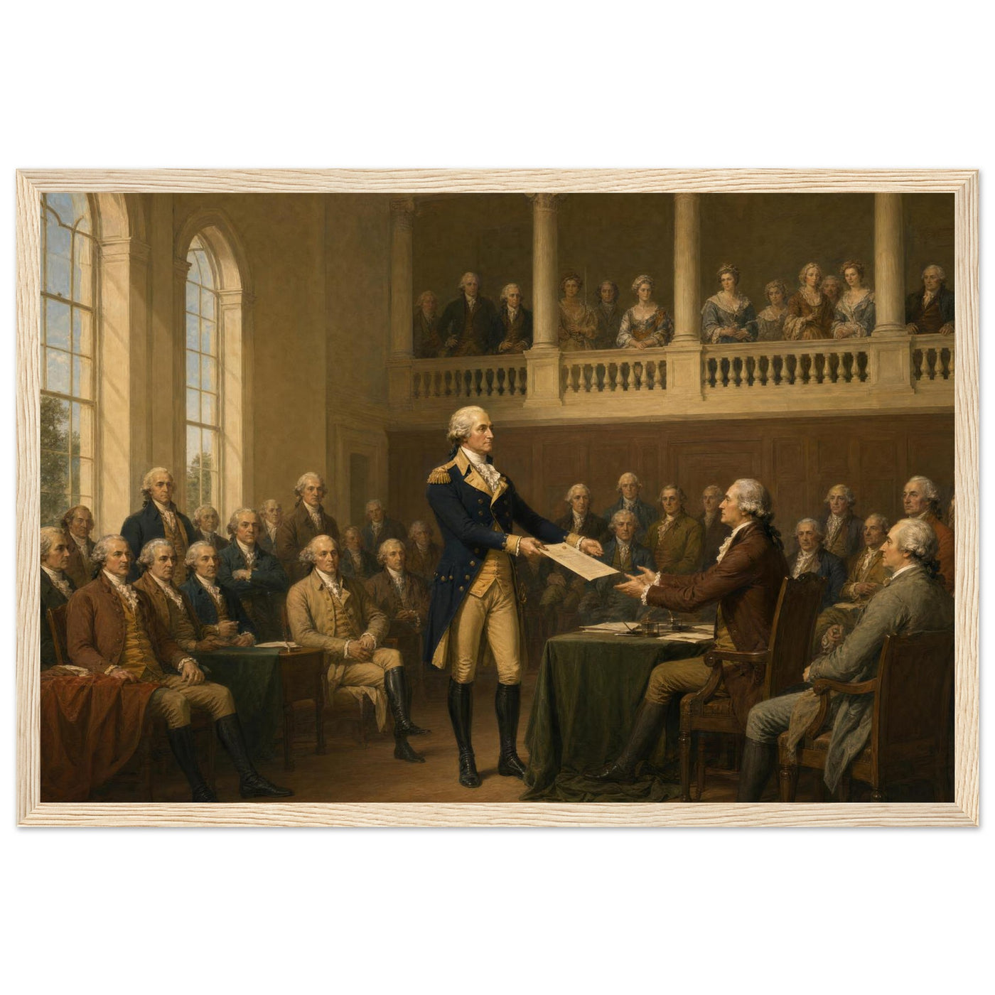 Framed print of Washington resigning his commission, ready to hang.