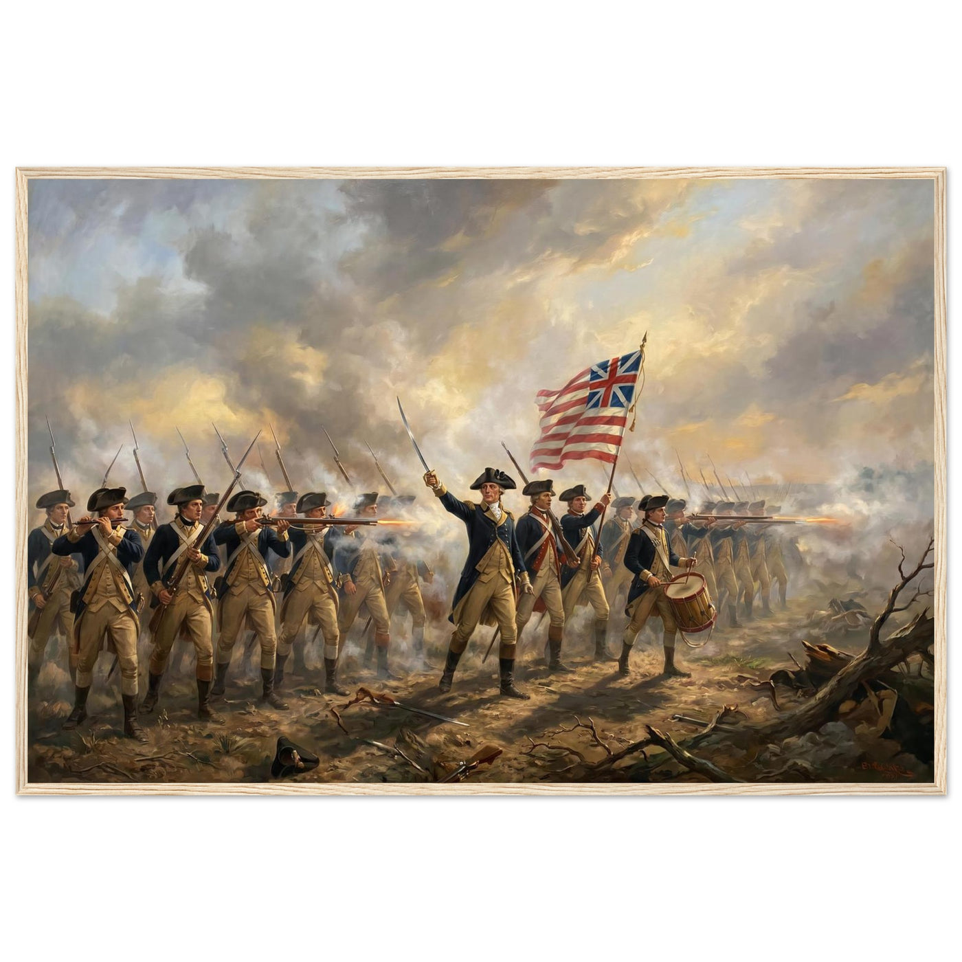 Framed print of the Spirit of '76 fife and drum, ready to hang.
