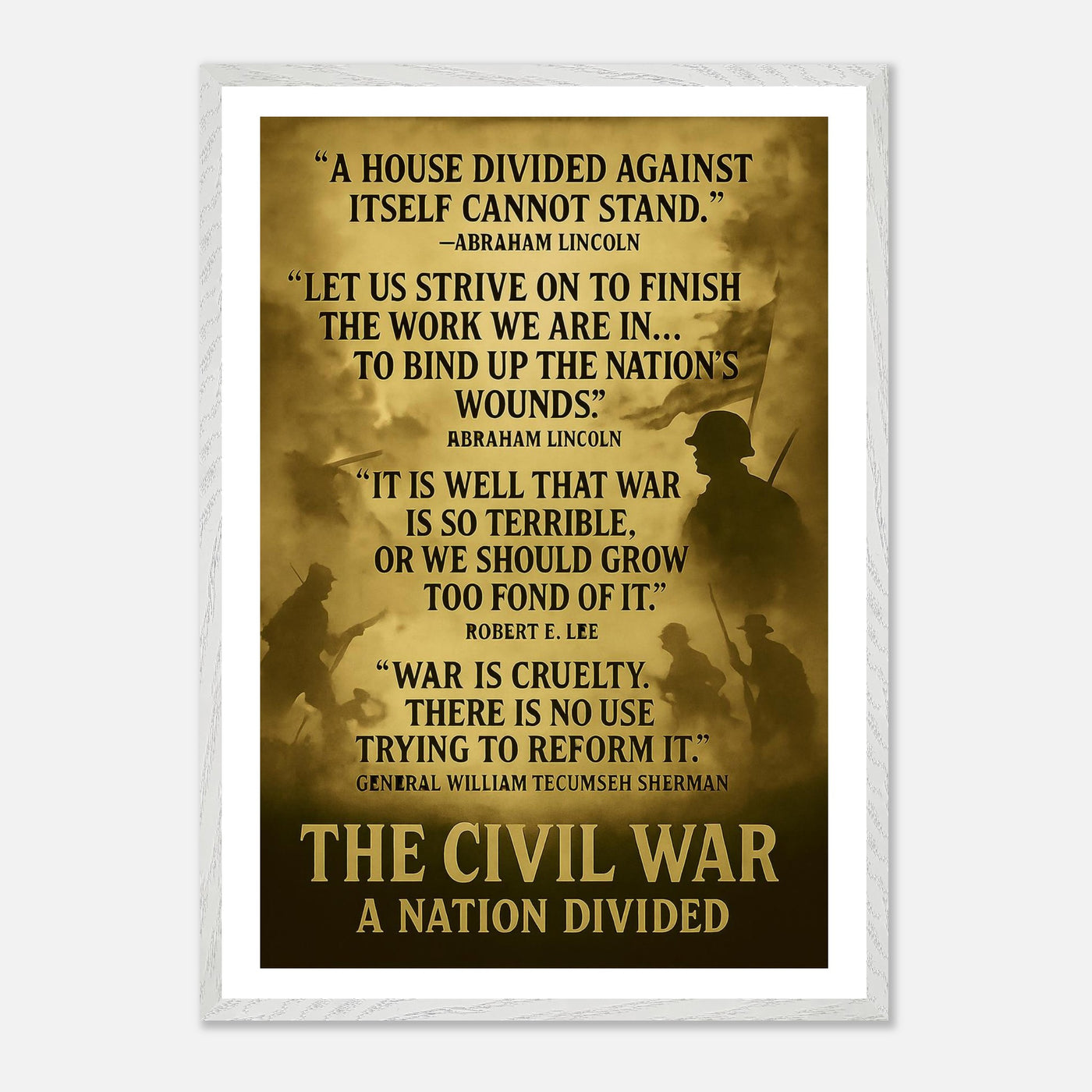 Framed print depicting the divided nation of the Civil War, ready to hang.