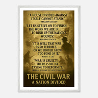 Framed print depicting the divided nation of the Civil War, ready to hang.