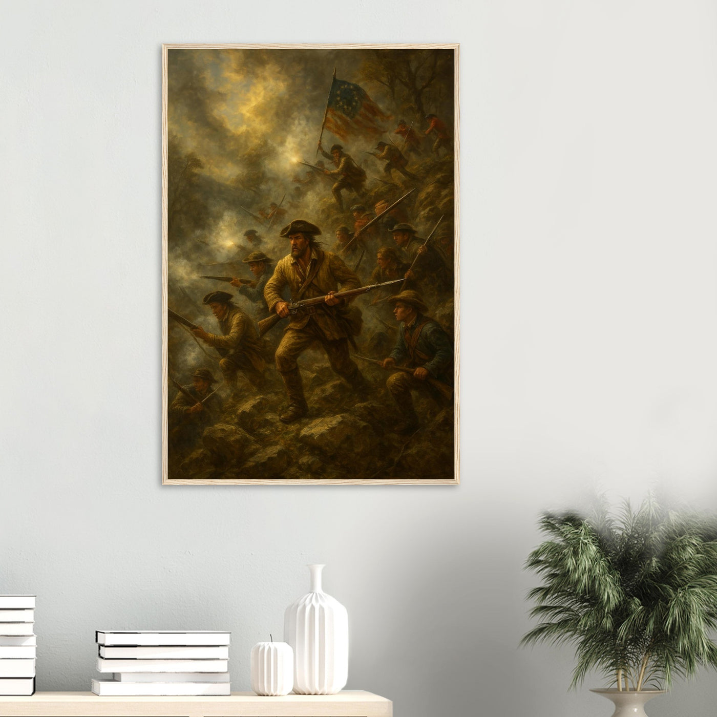 Framed print of the Battle of Kings Mountain, ready to hang.