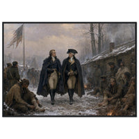 Framed print of Washington in prayer at Valley Forge, ready to hang.