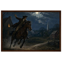 Framed print of Paul Revere's midnight ride, ready to hang.