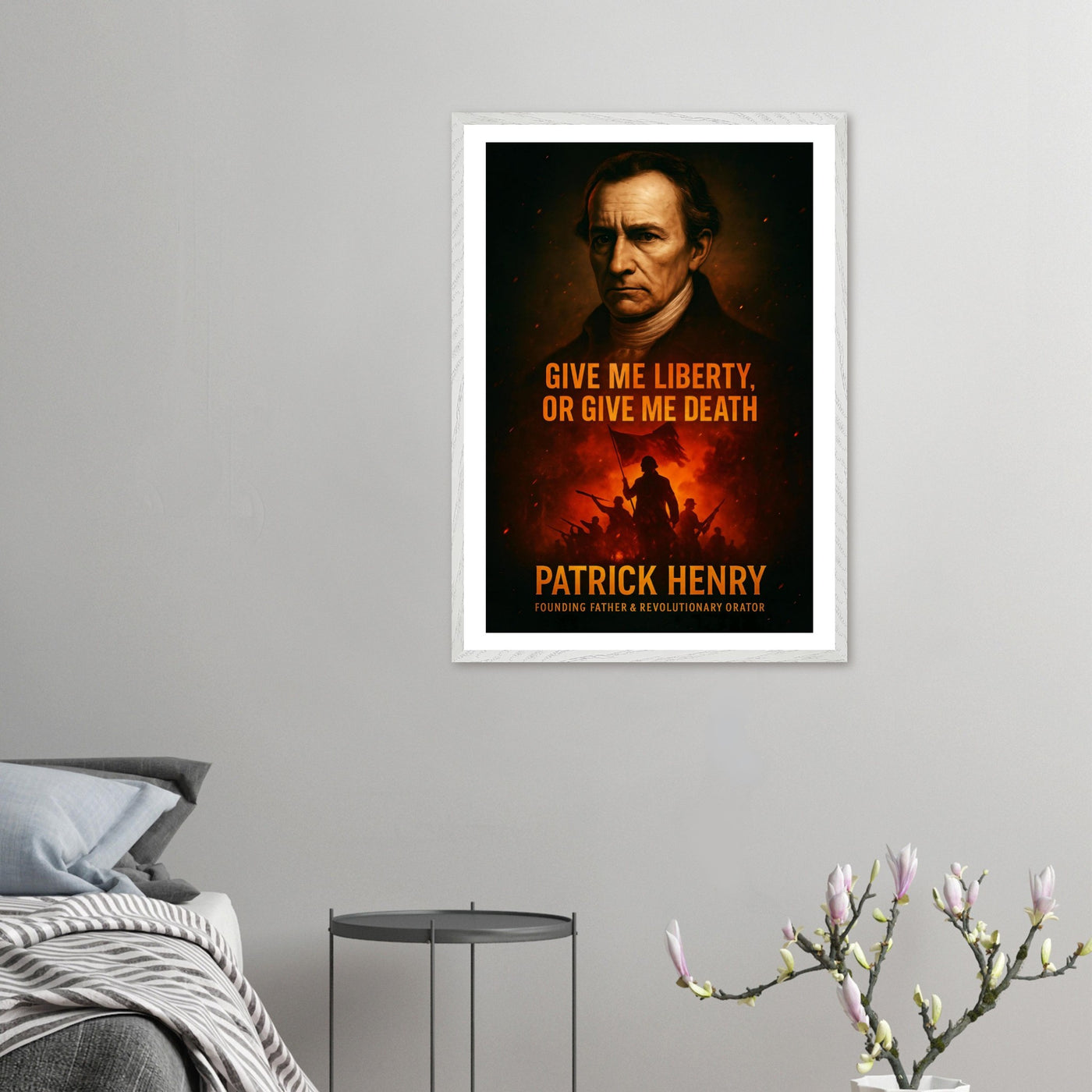 Framed Patrick Henry 'give me liberty' quote print, ready to hang.