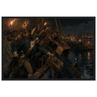 Framed print of the Boston Tea Party, ready to hang.