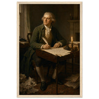 Framed portrait of Thomas Jefferson at his writing desk, ready to hang.