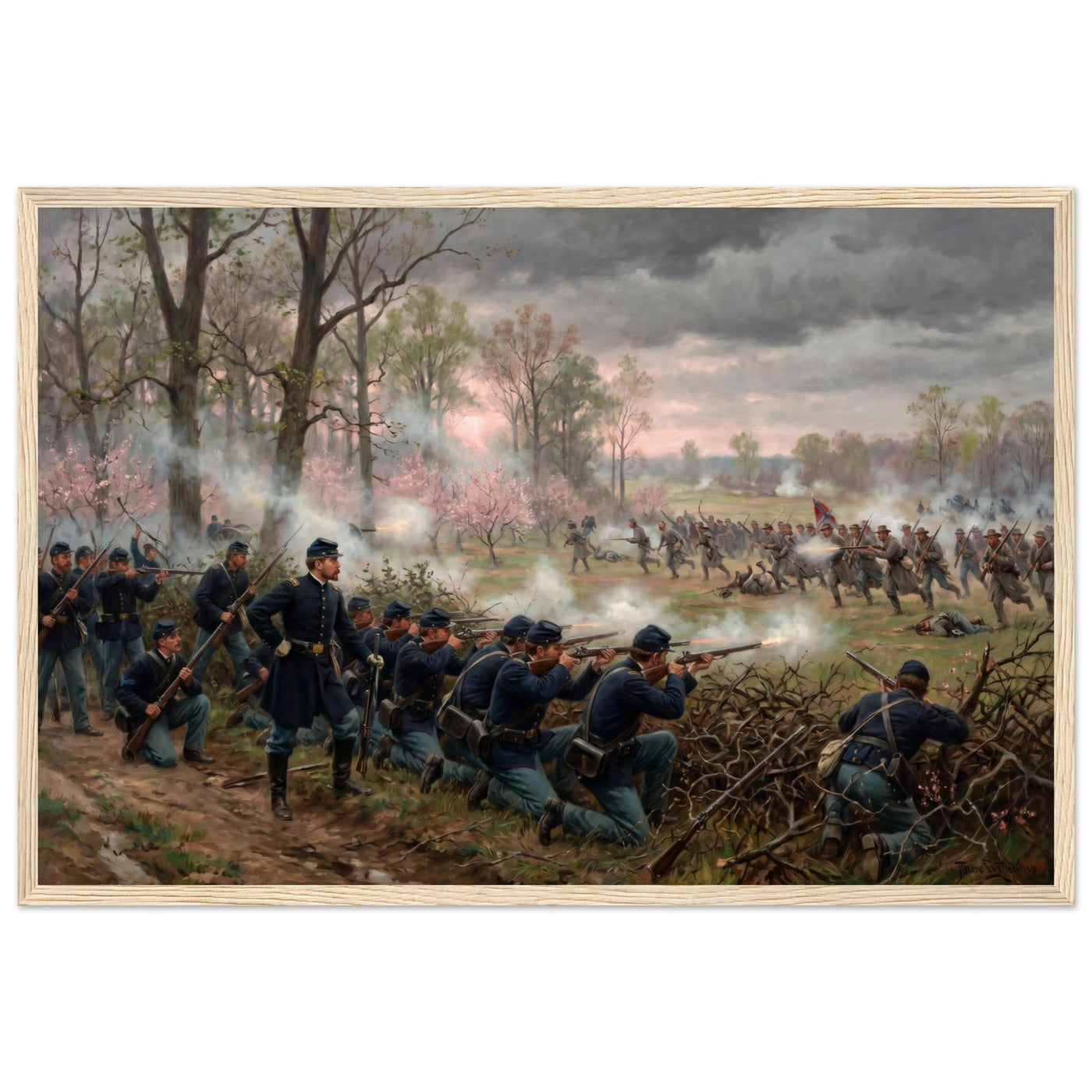 Wooden framed print of the Battle of Shiloh — room view, ready to hang.