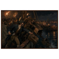 Framed print of the Boston Tea Party, ready to hang.