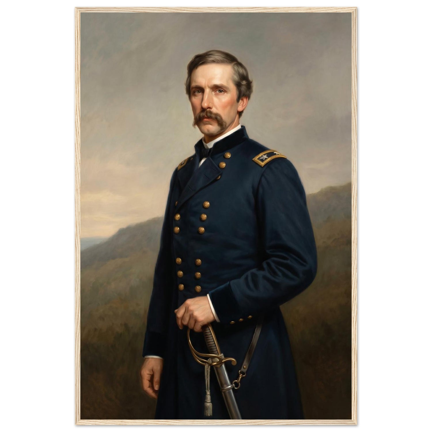 Framed portrait of a Union general, ready to hang.