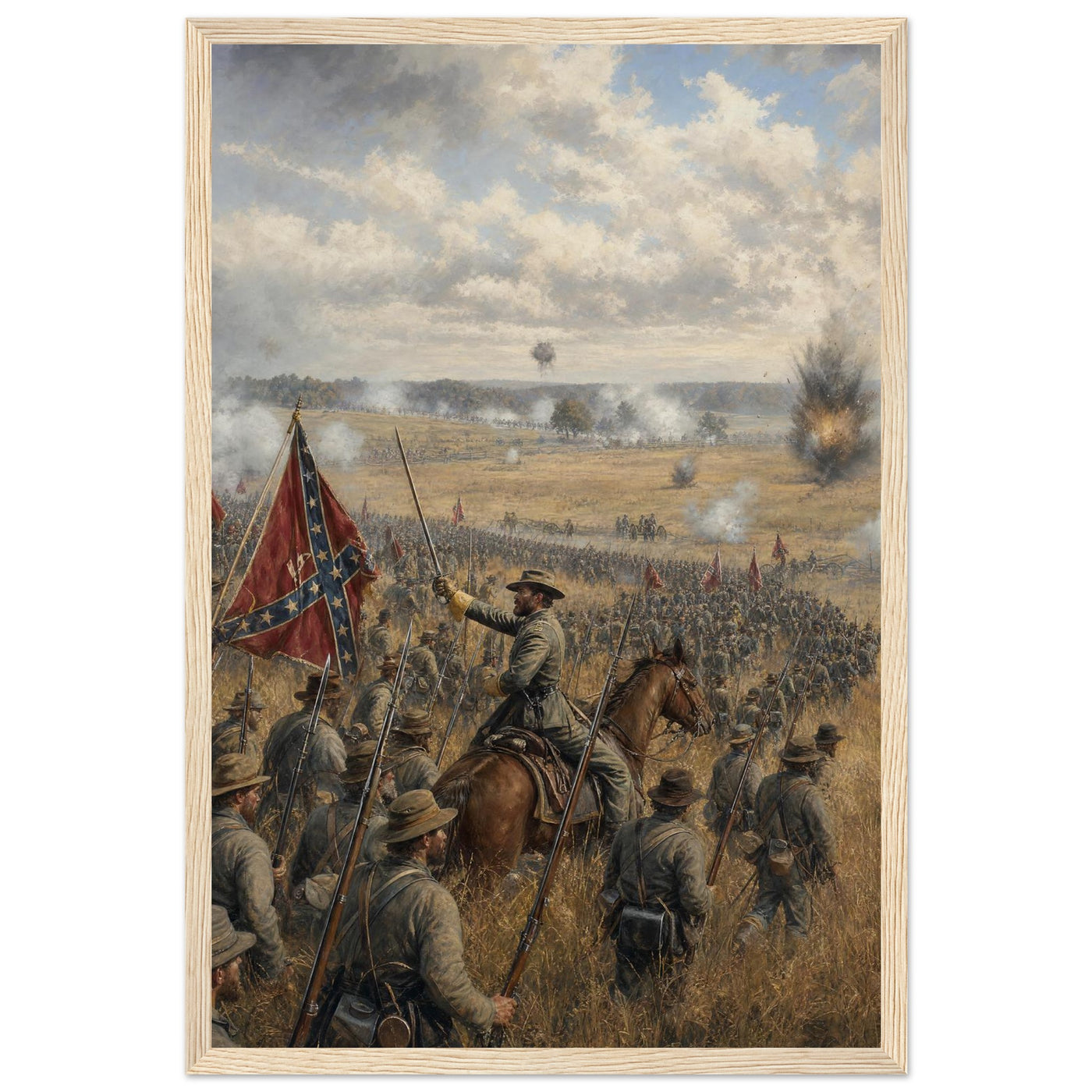 Framed print of the first charge at Manassas, ready to hang.