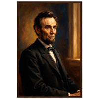 Framed seated portrait of Abraham Lincoln, ready to hang.