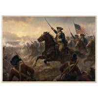 Framed print of a Revolutionary cavalry charge with the flag, ready to hang.