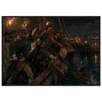 Framed print of the Boston Tea Party, ready to hang.