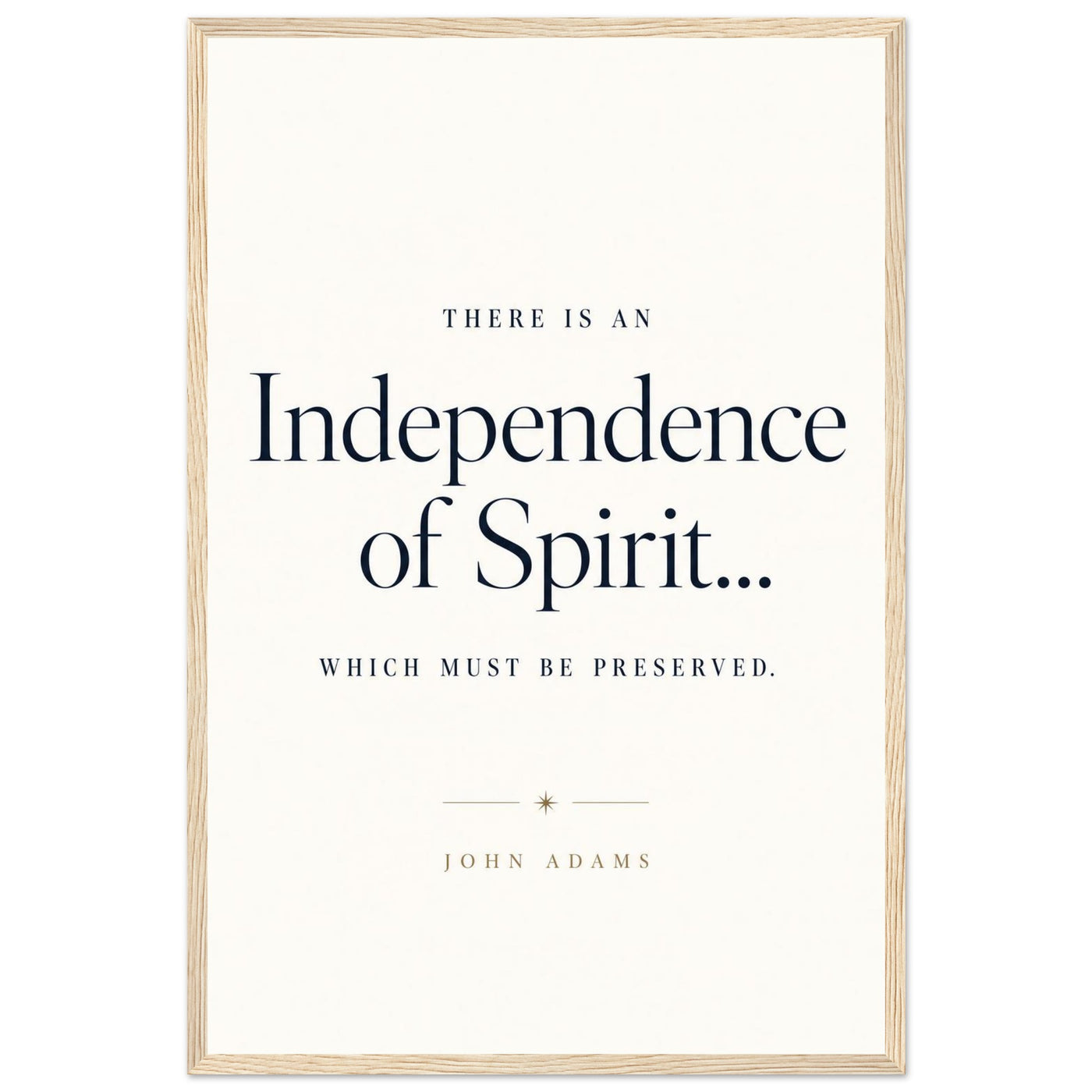 Wooden framed print of John Adams' independence quote — room view, ready to hang.