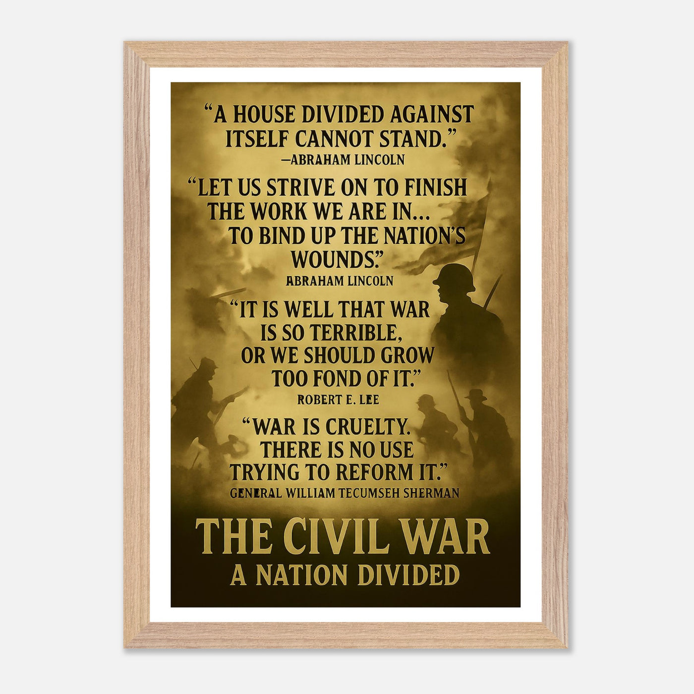Framed print depicting the divided nation of the Civil War, ready to hang.