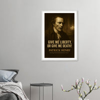Framed Patrick Henry 'liberty or death' quote print, ready to hang.