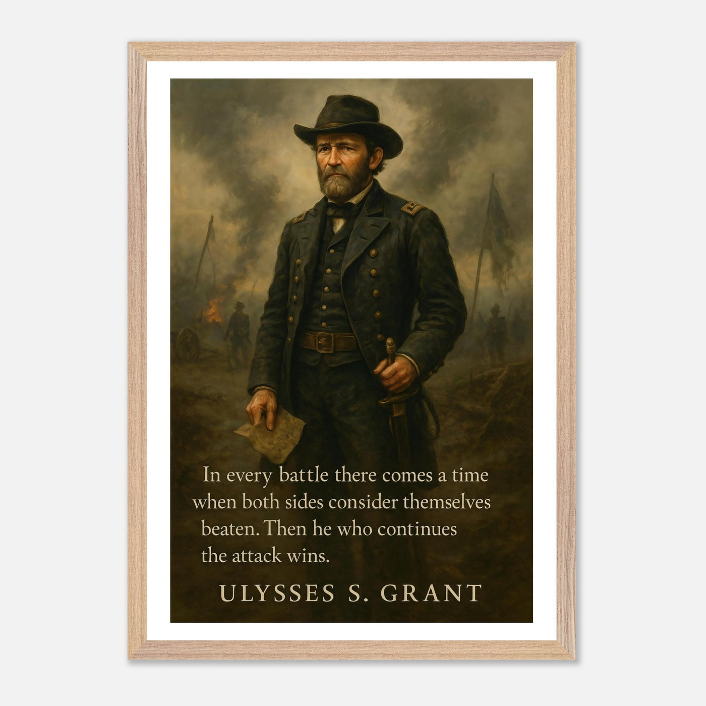 Framed portrait of General Ulysses S. Grant, ready to hang.
