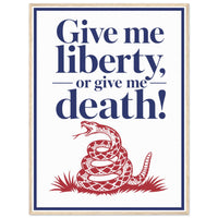 Liberty or Death — The Rattlesnake — framed print of Patrick Henry quote with rattlesnake, 12x16″ in a natural wood frame
