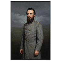 Framed portrait painting of a bearded Confederate general in gray uniform, in a solid wood frame.