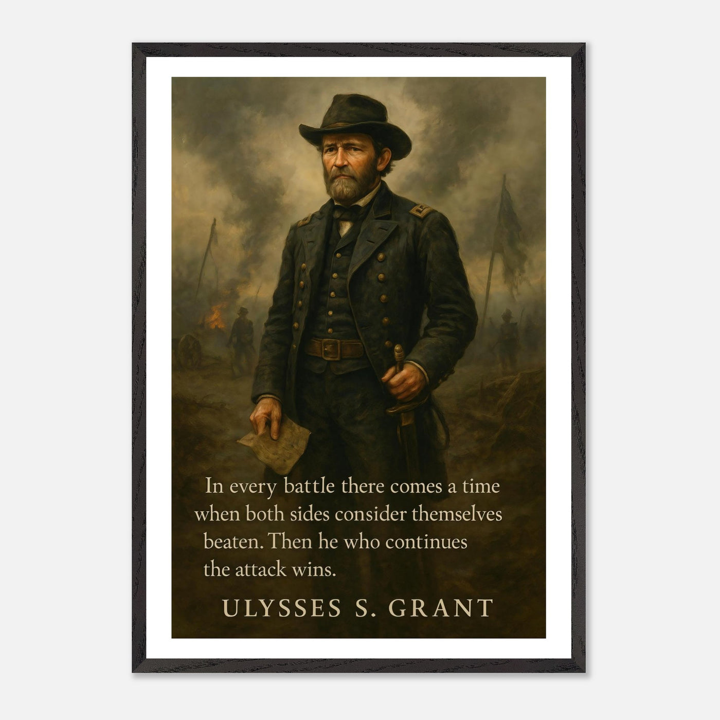 Framed portrait of General Ulysses S. Grant, ready to hang.