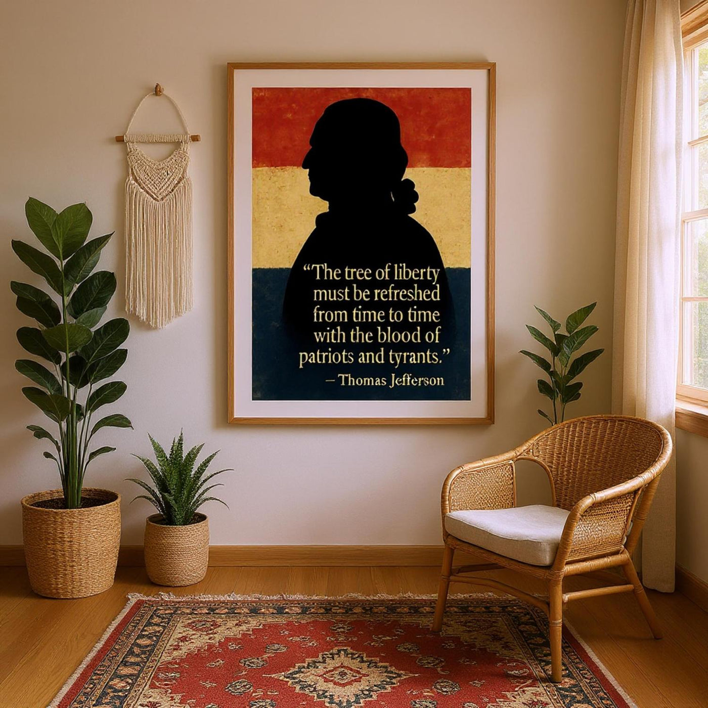 Framed Thomas Jefferson 'blood of patriots' quote print, ready to hang.