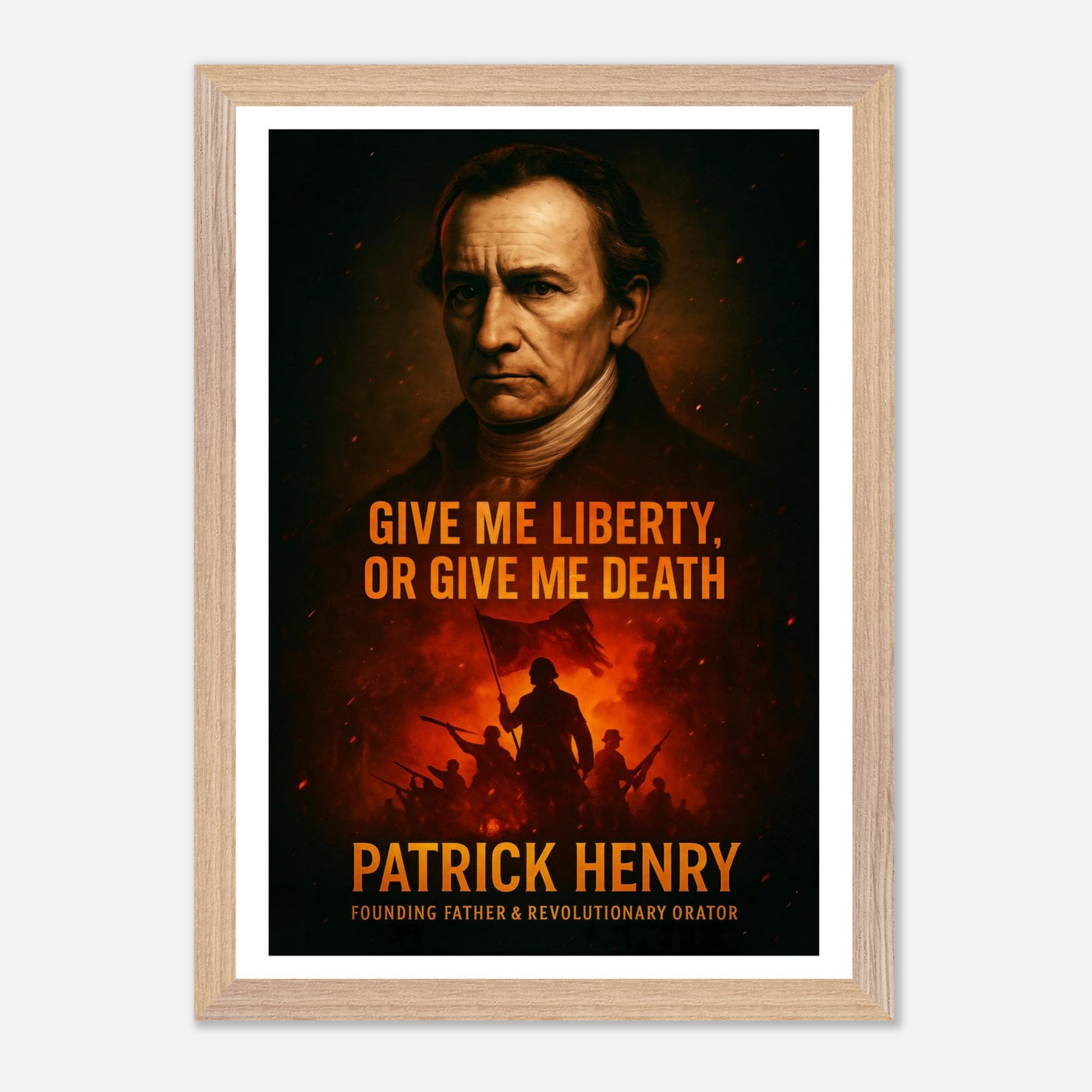 Framed Patrick Henry 'give me liberty' quote print, ready to hang.