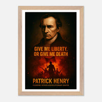 Framed Patrick Henry 'give me liberty' quote print, ready to hang.