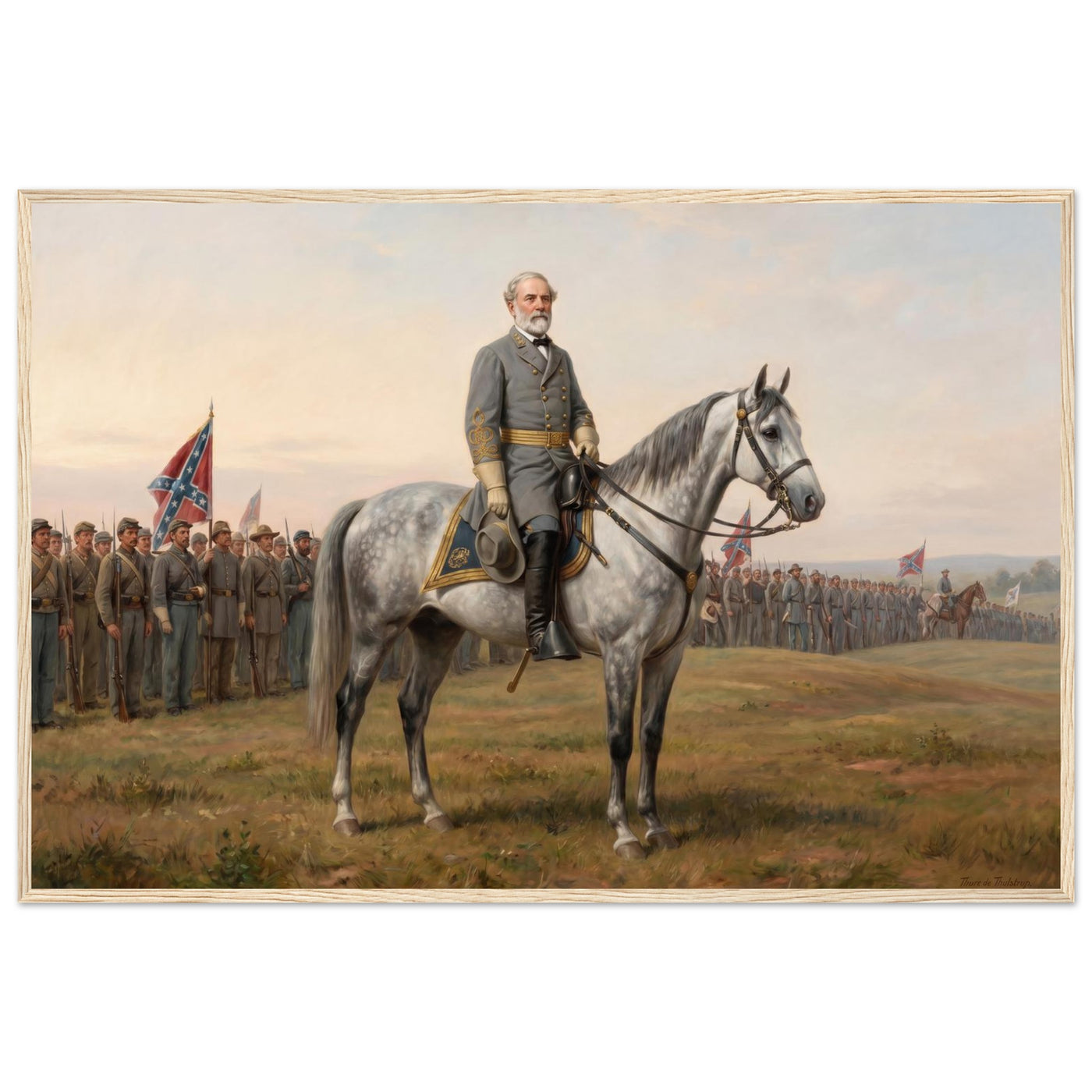 Framed equestrian painting of General Lee mounted with his Confederate generals, in a solid wood frame.