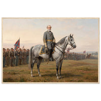 Framed equestrian painting of General Lee mounted with his Confederate generals, in a solid wood frame.