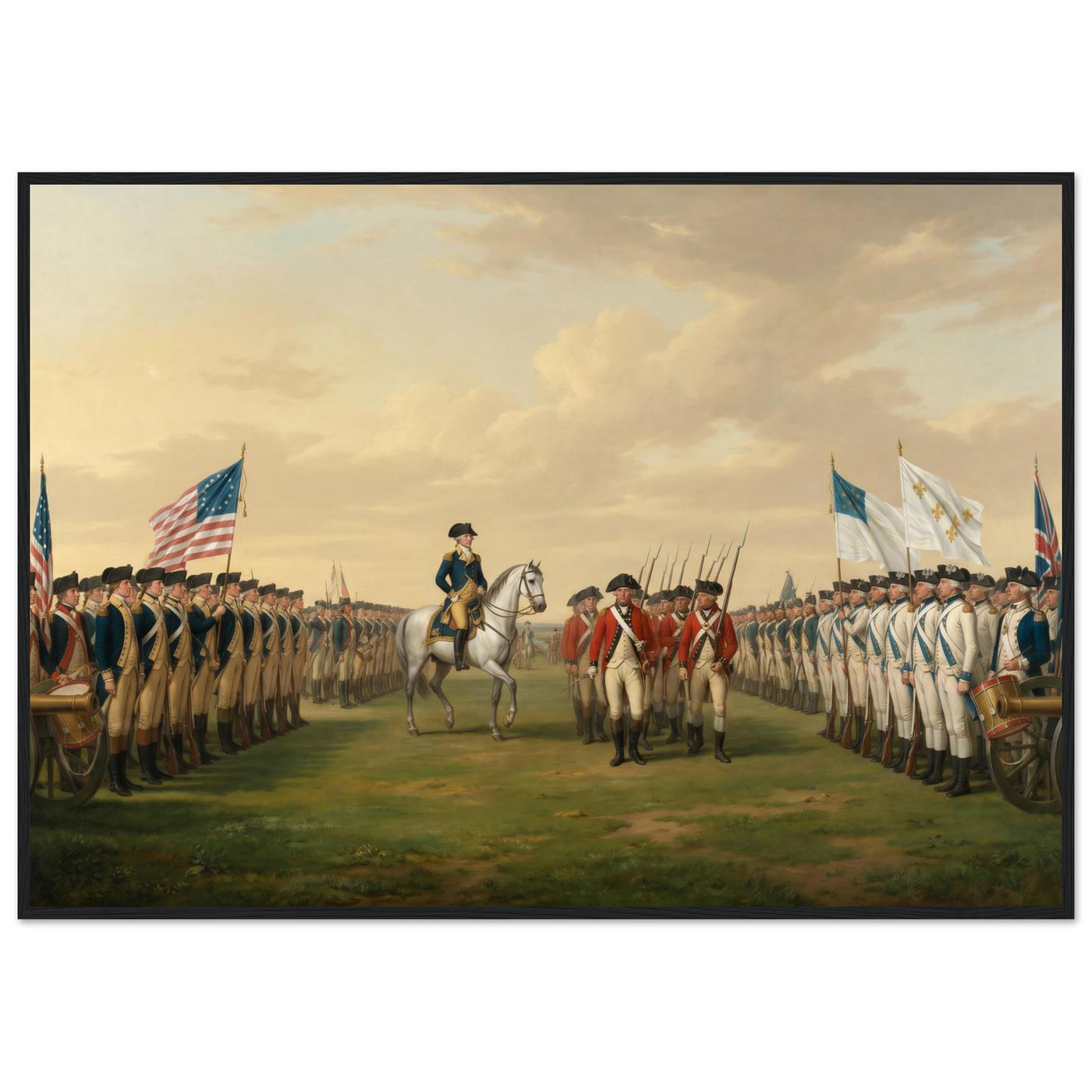Wooden framed print of the surrender of Cornwallis — room view, ready to hang.