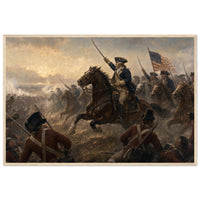 Framed print of a Revolutionary cavalry charge with the flag, ready to hang.