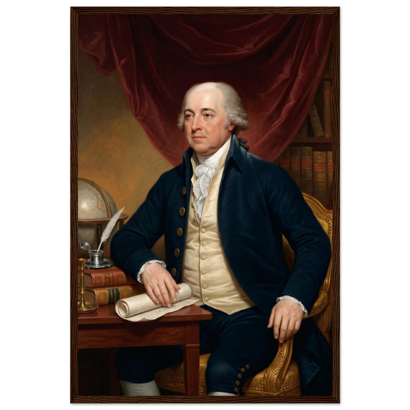 Framed portrait of a Revolutionary-era patriot, ready to hang.