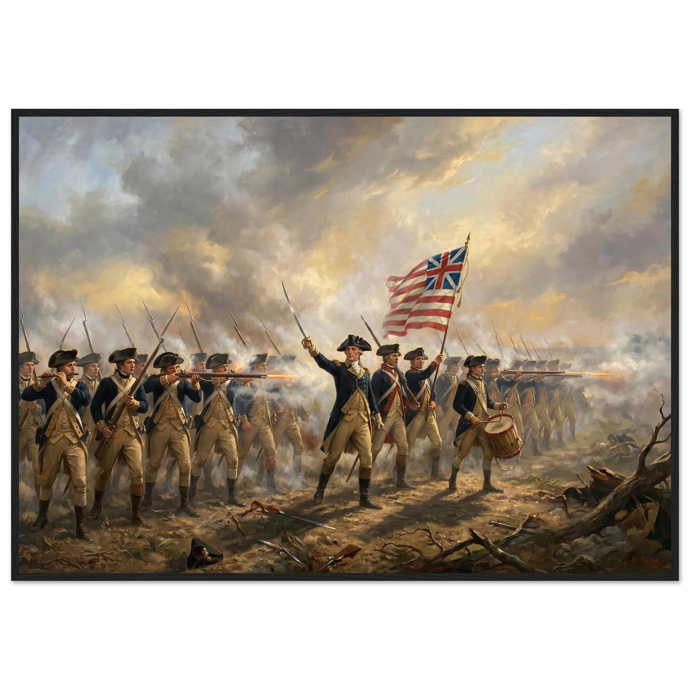 Framed print of the Spirit of '76 fife and drum, ready to hang.