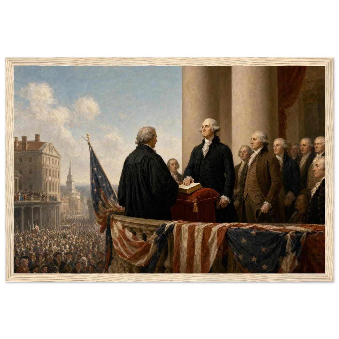 Framed print of Washington's first inauguration, ready to hang.