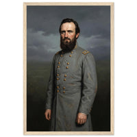 Framed portrait painting of a bearded Confederate general in gray uniform, in a solid wood frame.