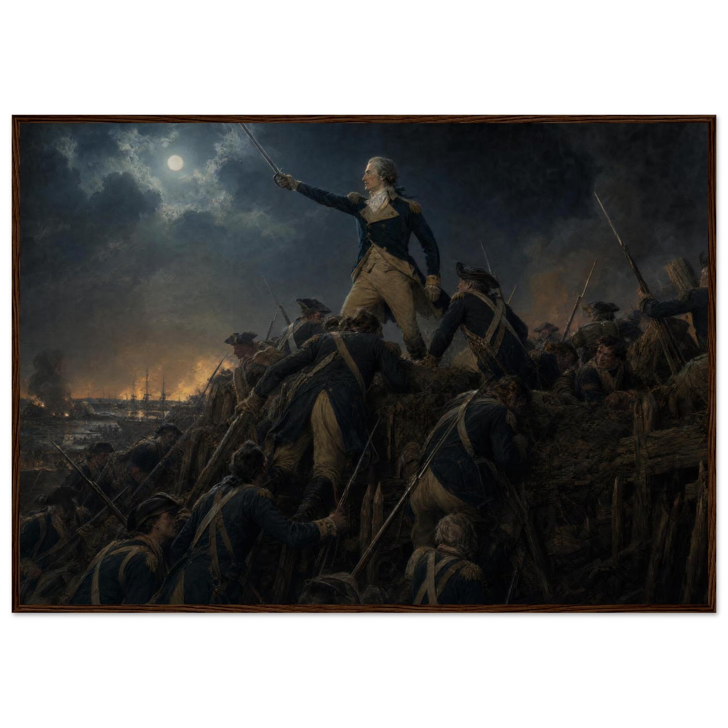 Framed print of the crossing of the Delaware, ready to hang.
