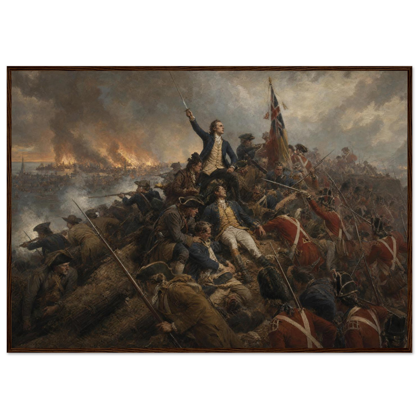 Framed print of the Battle of Bunker Hill, ready to hang.