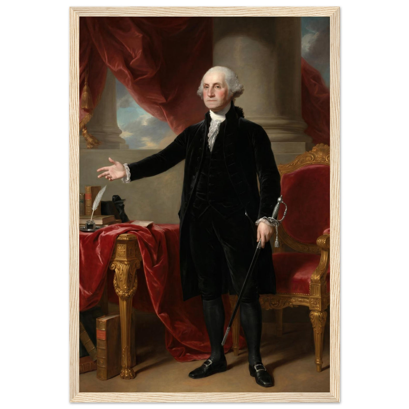 Framed portrait of George Washington, ready to hang.