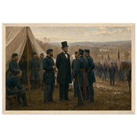 Framed art print of a Union army encampment with tents and officers at Antietam, in a solid wood frame.
