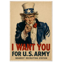 I Want You — framed fine art print of the Uncle Sam Army recruiting poster, 12x18″ in a natural wood frame