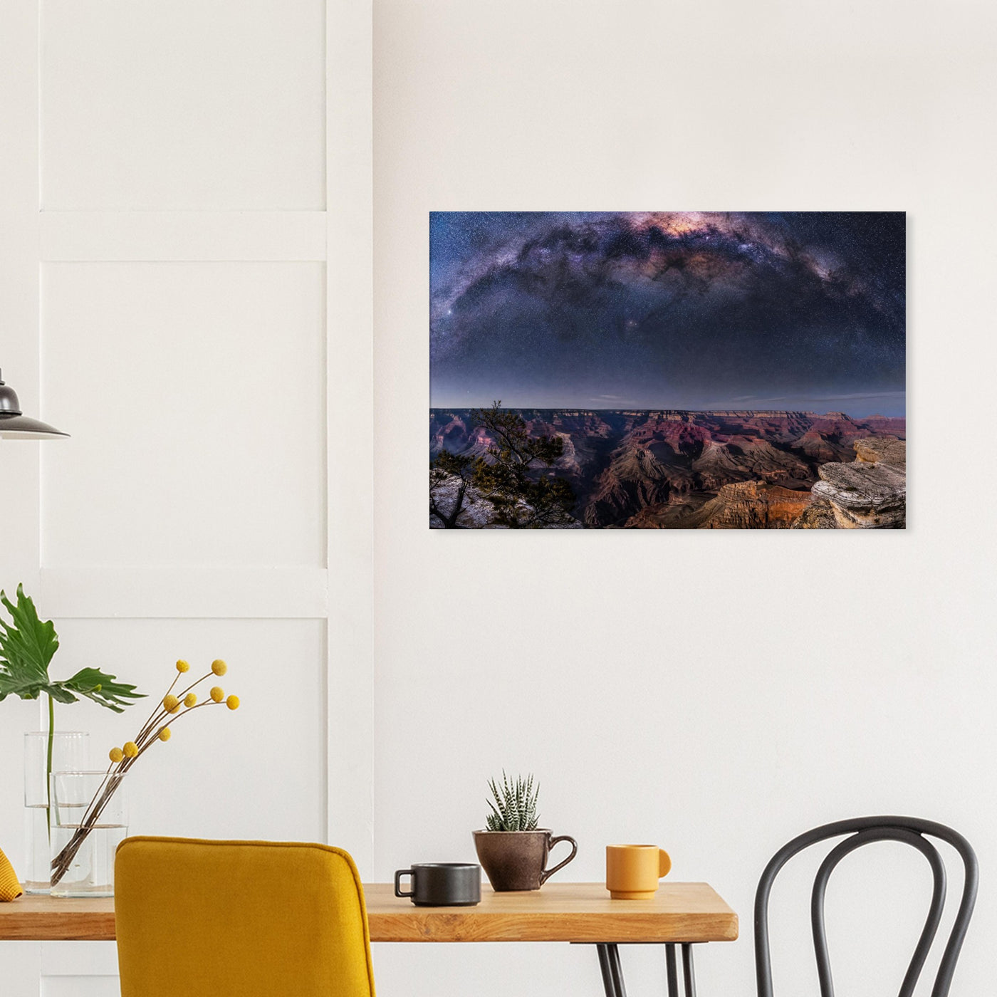 Canvas print of the Grand Canyon under the Milky Way — room view, ready to hang.