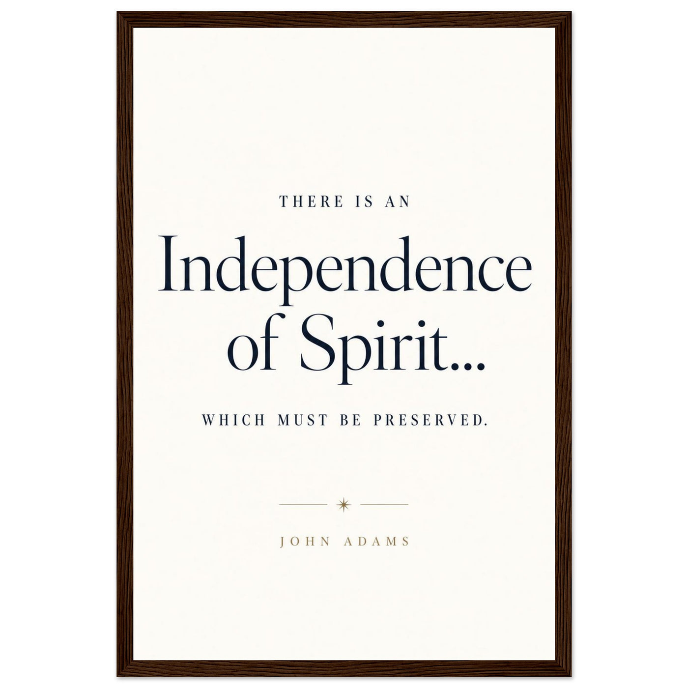 Wooden framed print of John Adams' independence quote — room view, ready to hang.