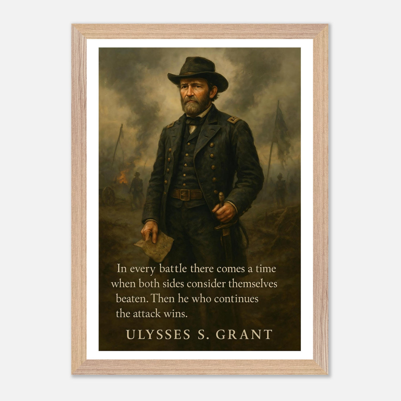 Framed portrait of General Ulysses S. Grant, ready to hang.