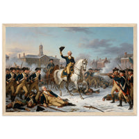 Framed print of Washington rallying the troops at Trenton, ready to hang.