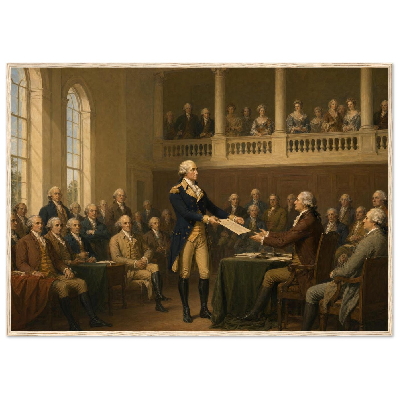 Framed print of Washington resigning his commission, ready to hang.