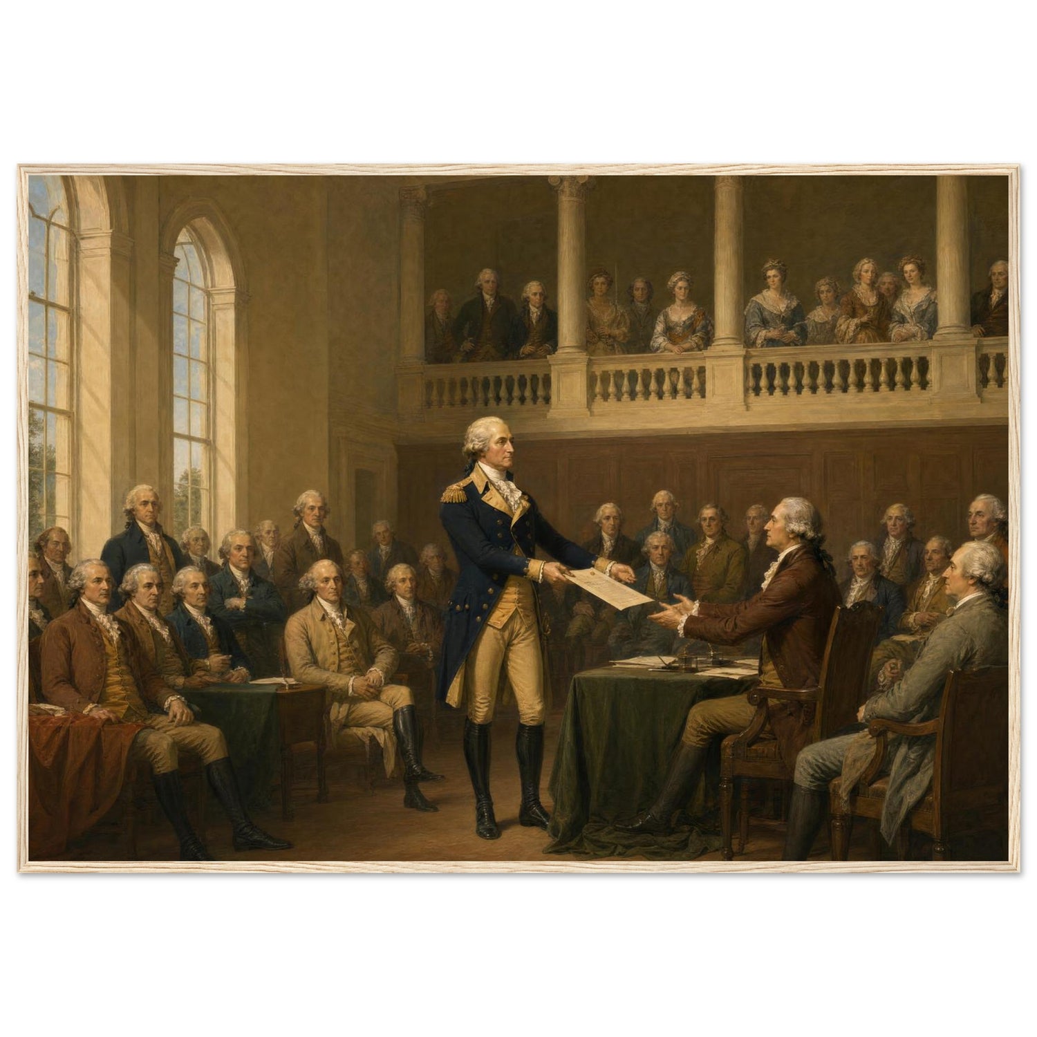 Framed print of Washington resigning his commission, ready to hang.